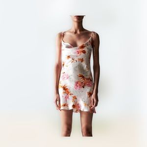Silk Floral Slip cowl neck dress ZARA